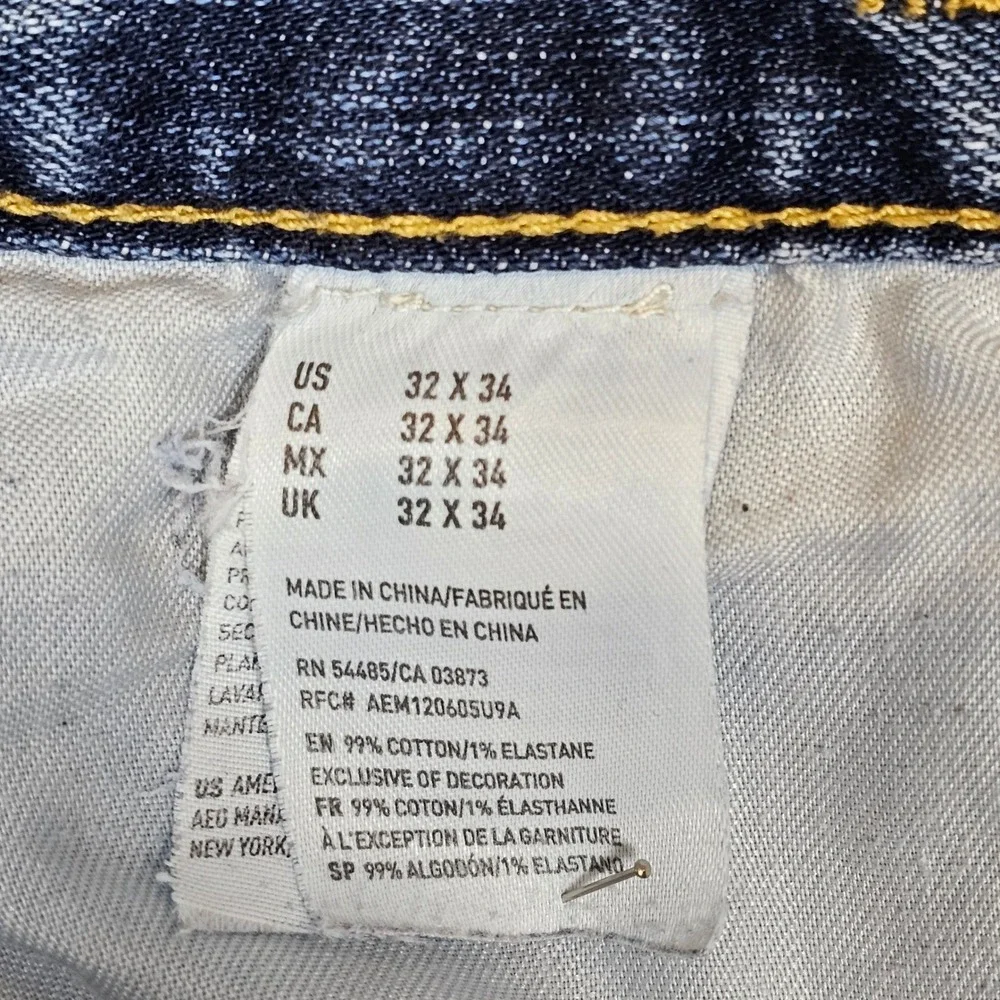 American Eagle Relaxed Straight Jeans Men 32x34 Blue Core Flex Medium Wash Denim